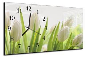 Nástěnné hodiny bílé tulipány 30x60cm - plexi