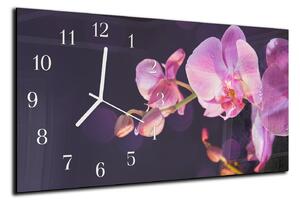 Nástěnné hodiny růžová orchidej tmavé pozadí 30x60cm - plexi
