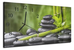 Nástěnné hodiny 30x60cm - černé kameny a zelený bambus - plexi