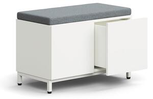 AJ Produkty Lavice s úložným prostorem QBUS, šedý podsedák, 2 zásuvky, nohy, bezúchytkové otevírání, 534x800x420