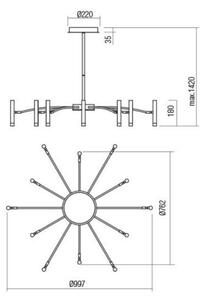 Redo 01-3448 - LED Stmívatelný lustr na tyči RAYEN LED/60W/230V CRI 90 zlatá