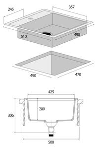 Concept DG00C50BC - Kuchyňský dřez CUBIS 49x51 cm granit/černá