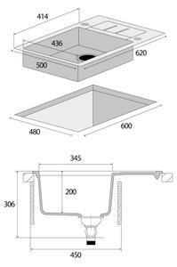 Concept DG05C45BC - Kuchyňský dřez CUBIS 50x62 cm granit/černá
