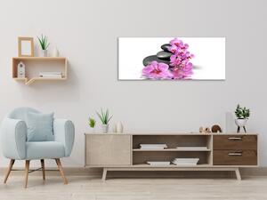 Obraz skleněný květ orchidej na kameni a hladině - 50 x 70 cm