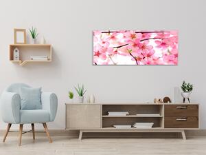 Obraz skleněný větev růžové květy - 30 x 60 cm