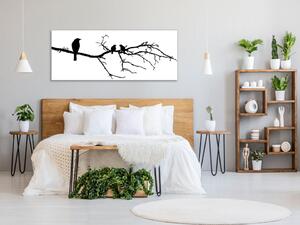 Obraz skleněný silueta ptáků na větvi - 50 x 100 cm