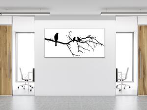 Obraz skleněný silueta ptáků na větvi - 50 x 100 cm