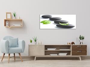Obraz skleněný zen kámen a listí - 30 x 60 cm
