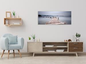 Obraz skleněný pohled přes molo na loďky - 30 x 60 cm