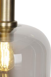 Designová závěsná lampa černá se zlatou s kouřovým sklem 3-světlo - Zuzanna