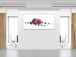 Obraz skleněný červený leknín na kamenech - 30 x 60 cm
