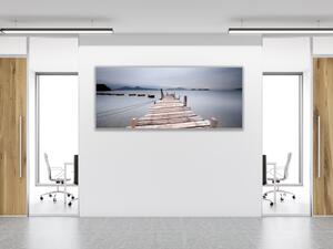 Obraz skleněný pohled přes molo na loďky - 30 x 60 cm