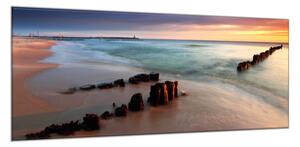 Obraz skleněný východ slunce na pláži - 34 x 72 cm
