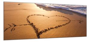 Obraz skleněný srdce v písku - 52 x 60 cm