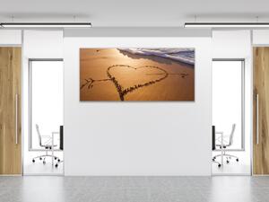 Obraz skleněný srdce v písku - 30 x 60 cm