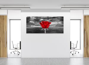 Obraz skleněný květ červené růže na šedém pozadí - 40 x 60 cm
