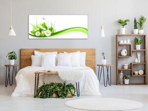 Obraz skleněný malovaná tráva a sedmikrásky - 30 x 60 cm