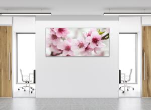 Obraz skleněný rozkvetlé růžové květy na větvi - 30 x 60 cm