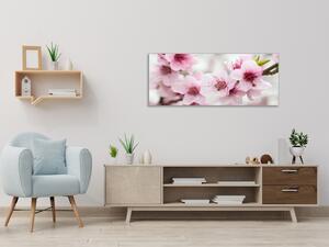 Obraz skleněný rozkvetlé růžové květy na větvi - 30 x 60 cm
