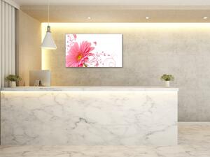 Obraz skleněný květ růžové gerbery na bílém pozadí - 30 x 60 cm