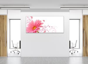 Obraz skleněný květ růžové gerbery na bílém pozadí - 30 x 60 cm