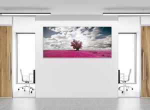 Obraz skleněný strom v levandulovém poli - 100 x 150 cm