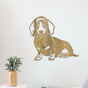 Dřevěná dekorace psa Jezevčík | Rozměry (cm): 30x27 | Zvolte barvu dekoru: Dub zlatý