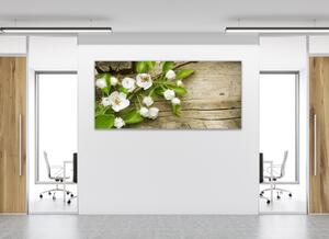 Obraz skleněný květ ovocného stromu na dřeve - 30 x 60 cm
