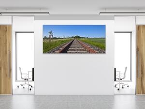 Obraz skleněný železniční trať mezi poli - 30 x 60 cm