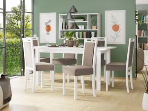 Rozkládací jídelní stůl se 6 židlemi AL10, Barva dřeva: bílá, Potah: Kronos 7 Mirjan24 5903211238253