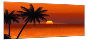 Obraz skleněný tropický západ slunce na pláži - 40 x 60 cm