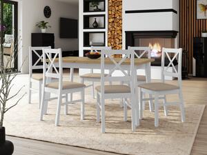Stůl se 6 židlemi - AL43, Barva dřeva: dub artisan - L, Potah: 25x - Paros 2, Barvy nožiček: Bíla Mirjan24 5903211249327