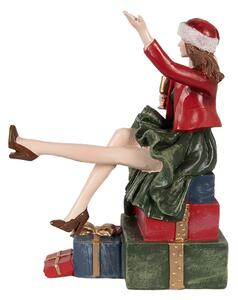 Vánoční dekorace žena sedící na dárcích - 15*10*18 cm