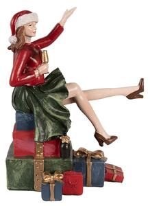 Vánoční dekorace žena sedící na dárcích - 15*10*18 cm