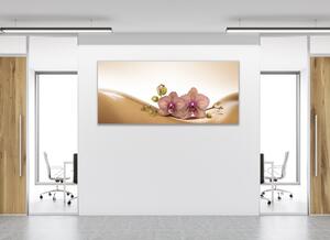 Obraz skleněný orchidej na hnědé vlně - 50 x 100 cm