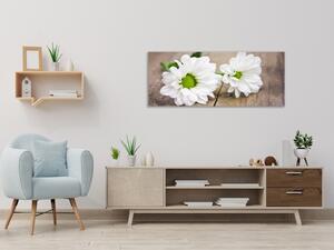 Obraz skleněný květ bílé chryzantémy na dřevě - 70 x 100 cm