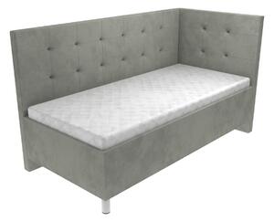 Čalouněná postel Patricia s čelem s vtahy - Světle šedá, 80 x 200 cm, Bez navýšení, Bez matrace
