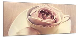 Obraz skleněný květ růže v šálku - 30 x 60 cm
