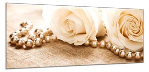 Obraz skleněný květy růží a perly - 50 x 70 cm