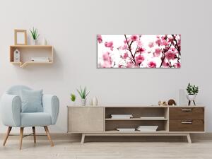 Obraz skleněný růžové květy švestky - 30 x 60 cm