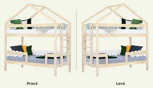 Dřevěná patrová postel KILI ve tvaru domečku - Nelakovaná, Zvolte šuplík: Bez šuplíku, Zvolte výšku: 207 cm