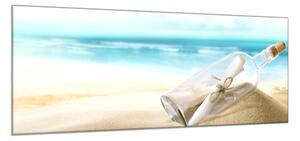 Obraz skleněný vzkaz v lahvi na písečné pláži - 40 x 60 cm