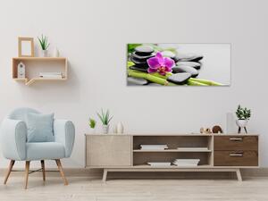 Obraz skleněný květ orchidej na zen černém kameni - 30 x 60 cm