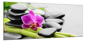 Obraz skleněný květ orchidej na zen černém kameni - 100 x 150 cm