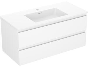 Mexen Orio, koupelnová skříňka 100 cm s umyvadlem Otis, 2 zásuvky, bílá matná, 91A10-10047-2-BFF01-W18M01