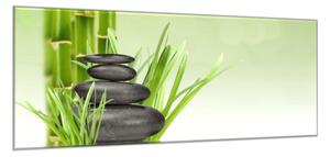 Obraz skleněný bambus s trávou a kameny - 50 x 70 cm