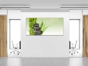 Obraz skleněný bambus s trávou a kameny - 30 x 60 cm