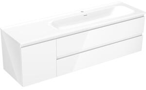 Mexen Orio, koupelnová skříňka 160 cm s pravým umyvadlem Vela, 2S, 1D, bílá lesklá, 91A13-16047-3-BBFFF00-W23P00