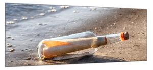 Obraz skleněný vzkaz v lahvi na pláži - 50 x 70 cm