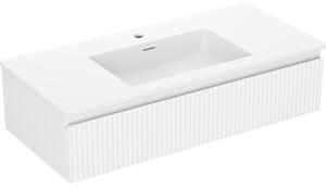 Mexen Rivel, koupelnová skříňka 100 cm s umyvadlem Otis, 1 zásuvka, drážkovaná, bílá matná, 91A20-10023-1-BF01-W18M01